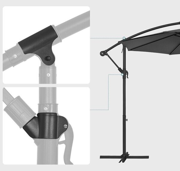 SONGMICS чадър 300 см със стойка UV защита до UPF 50+ - Сив