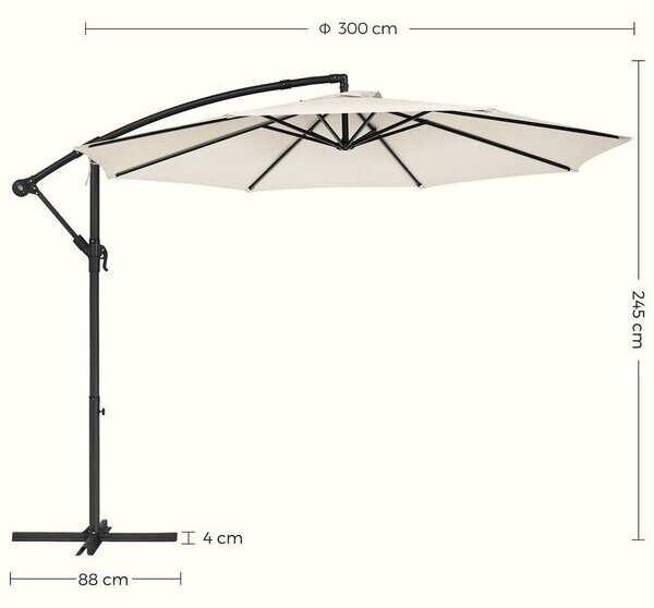 SONGMICS чадър 300 см със стойка UV защита до UPF 50+ - Бежов