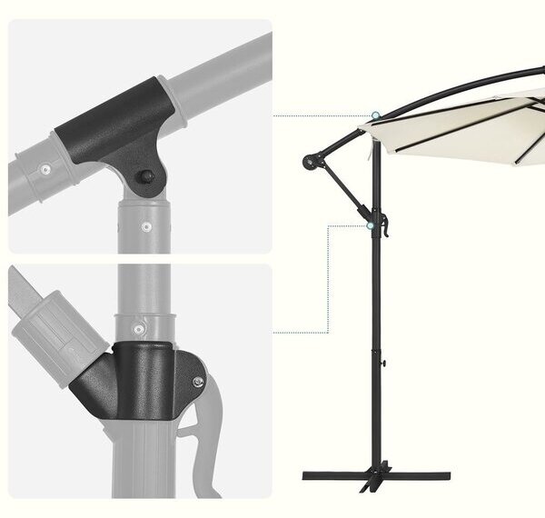 SONGMICS чадър 300 см със стойка UV защита до UPF 50+ - Бежов