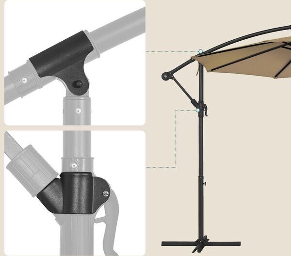 SONGMICS чадър 300 см със стойка UV защита до UPF 50+ - Таупе