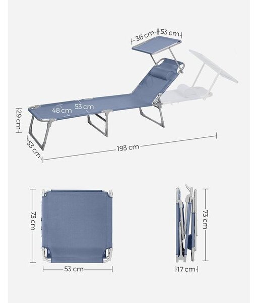 Сгъваем шезлонг SONGMICS със сенник - Син