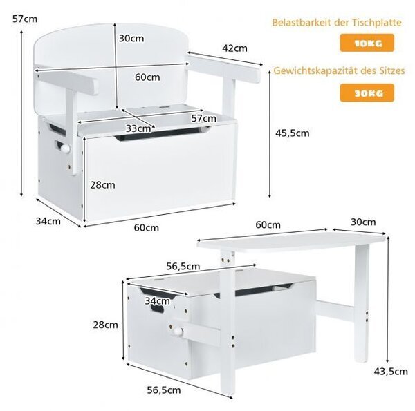 Детска пейка 3 в 1 - Бяла