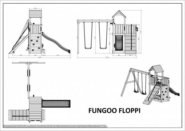 Дървена детска площадка с пързалка и люлки - Fungoo Flоppi