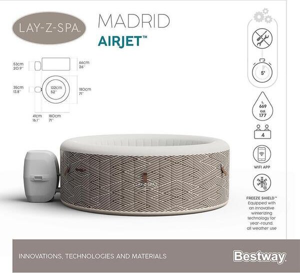 Джакузи надуваемо Madrid Air Jet, 180x66см. с филтърна помпа и диспенсър