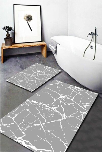 Сиви килими за баня в комплект 2 бр. 60x100 cm Cracks – Mila Home