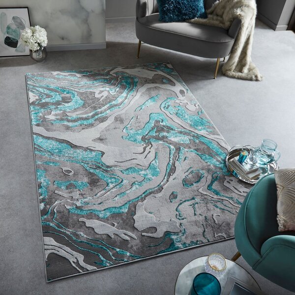 Сив/тюркоаз килим 160x230 cm Marbled – Flair Rugs