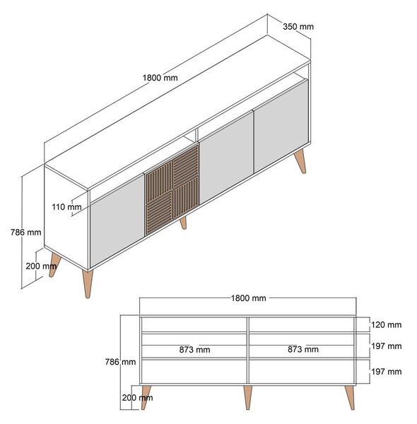 Нисък скрин с декор от орех в кремав и естествен цвят 180x79 cm Milan - Kalune Design