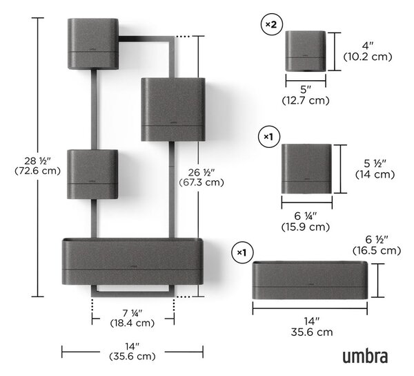 Висящи пластмасови саксии за билки в комплект от 4 броя Cubiko - Umbra