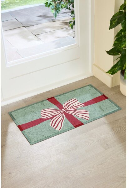 Изтривалка с коледен мотив от рециклирана пластмаса 40x70 cm Red & White Stripe Bow – Artsy Doormats