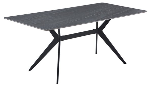 Маса OLIVET от mdf - плот с мраморна имитация - черен метален крак 180x90x76см