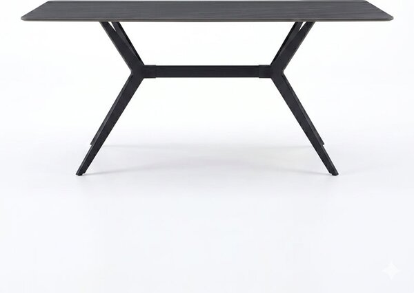 Маса OLIVET от mdf - плот с мраморна имитация - черен метален крак 180x90x76см