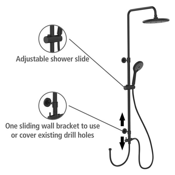 Комплект за душ от черна неръждаема стомана 120cm Water Saving - Wenko