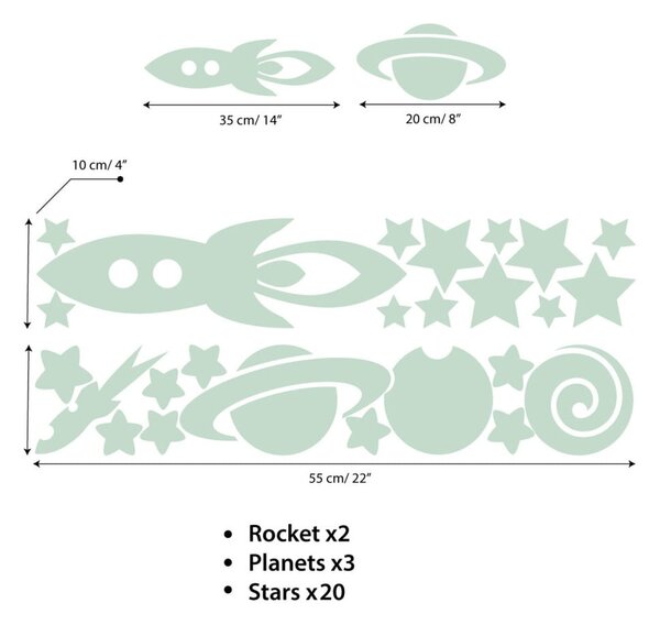 Комплект стикери за стена за деца "Ракети, звезди и планети - Ambiance