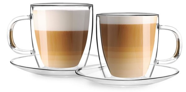 Комплект от 2 стъклени чаши с двойна стена и чинийка, 250 ml Amo - Vialli Design