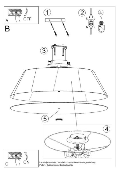 Черна лампа за таван със стъклен абажур ø 60 cm Hektor - Nice Lamps