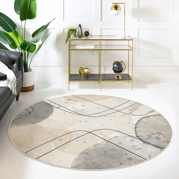 Бежов кръгъл килим подходящ за пране ø 100 cm Simple Lines – Mila Home