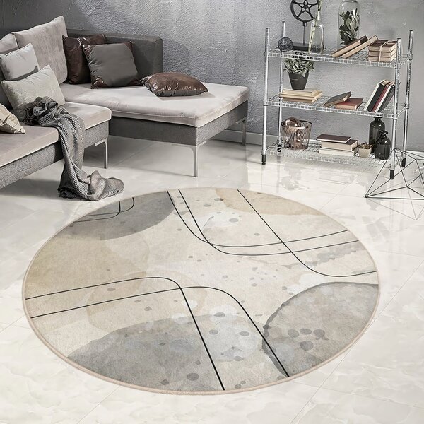 Бежов кръгъл килим подходящ за пране ø 100 cm Simple Lines – Mila Home
