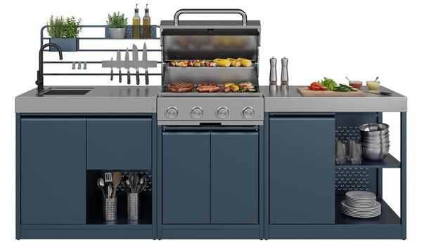 Klarstein Комплект за външна кухня WaldChef | 4 горелки | 30 mbar | 12 800 W | Водоустойчив | Неръждаема стомана