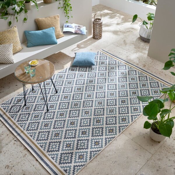 Жълто-син килим за открито и закрито 120x170 cm Zia Trellis – Flair Rugs