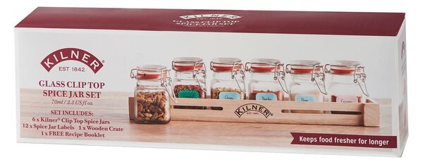 Комплект от 6 подправки в дървен рафт Herbs&Spices - Kilner