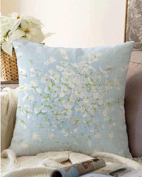 Синя калъфка за възглавница със смес от памук Blossom, 55 x 55 cm - Minimalist Cushion Covers