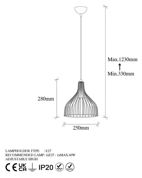 Черно висящо осветително тяло с метален абажур ø 25 cm Cafu – Opviq lights