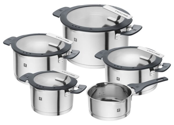 Комплект тенджери Zwilling Simplify 66870-005-0, 9 части, Sigma Classic+ дъно, Неръждаема стомана 18/10, Индукция, Сребрист