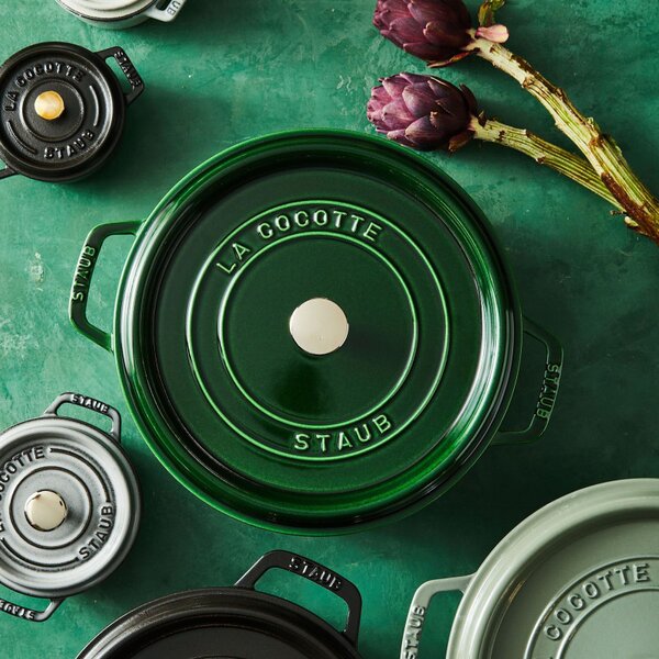 Чугунена тенджера Staub La Cocotte 40509-361-0, 6.7 л, 28 см, -20°C До 260°C, Емайл, Капак с капкова структура, Индукция, Зелен