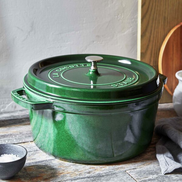 Чугунена тенджера Staub La Cocotte 40509-361-0, 6.7 л, 28 см, -20°C До 260°C, Емайл, Капак с капкова структура, Индукция, Зелен