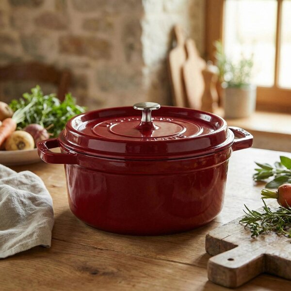 Чугунена тенджера Staub La Cocotte 40502-278-0, 6.7 л, 28 см, -20°C До 260°C, Емайл, Капак с капкова структура, Индукция, Бордо