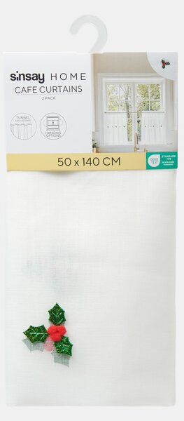 Sinsay - Къси пердета с 3D апликация на джел и тунел за пръчка 2 pack - бял