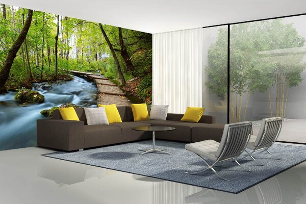 Самозалепваща се флизелинова фототапета пътека на вътрешния двор 375 x 250 см