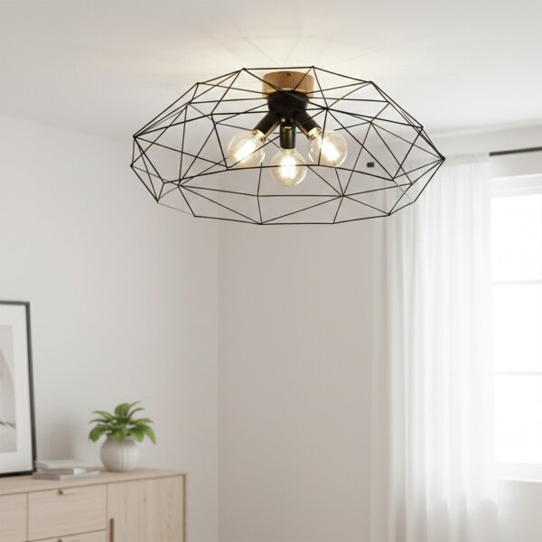 Brilagi - Таванно осветително тяло WOODY BASKET 3xE27/60W/230V Ø 80 см цвят дъб