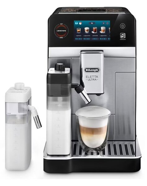 Кафеавтомат DeLonghi Eletta Ultra, 1450W, 19bar, 1.8l вместимост на резервоара за вода, 4 потребителски профила, LatteCrema, Twin shot, Bean Adapt технология, черен
