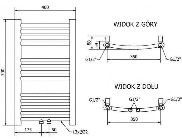 Mexen Ares баня радиатор 700 x 400 мм, 189 W, златен - W102-0700-400-00-50