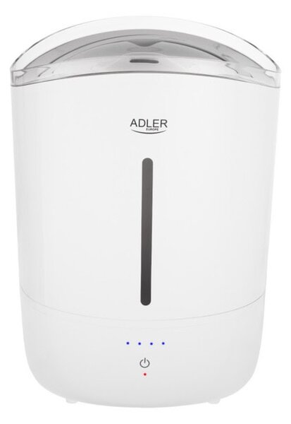 Овлажнител на въздух Adler AD 7971, 30W, 5 l резервоар, подходящ за помещения с площ до 20m², 4 скорости, автоматично изключване, филтър против котлен камък, бял