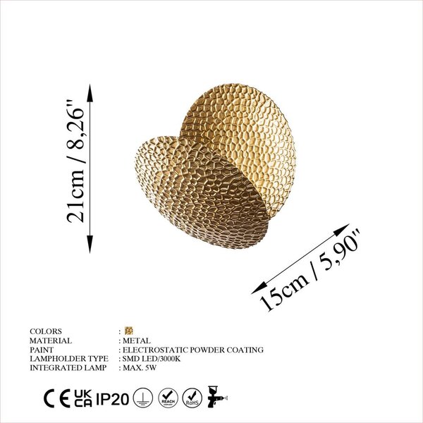 LED стенна лампа в златист цвят ø 21 cm Yosma – Opviq lights