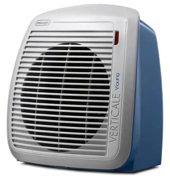 Вентилаторна печка DeLonghi HVY1020 EX:3, 2000W, 2 степени на мощност, термостат, механично управление, отопляема площ до 60 m3, синьо-бяла