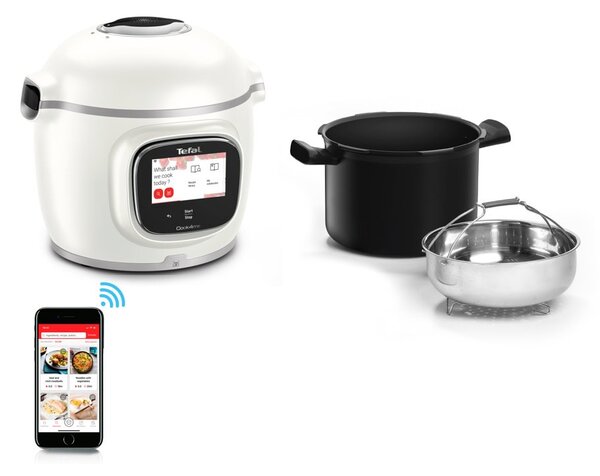 Мултифункционален уред за готвене Tefal Cook4me Touch Pro CY9441F2, 13 програми за готвене, незалепващо керамично покритие, вградена везна, бял