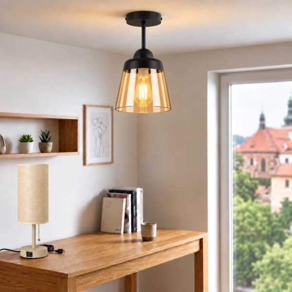BRILAGI-LED Прикрепен полилей R GLASS 1xE27/60W/230V Ø 15,5 cm черен/опушено бежово