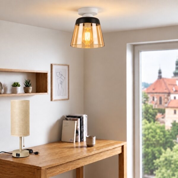 BRILAGI-LED Таванно осветително тяло R GLASS 1xE27/60W/230V Ø 15,5 см бял/димно-бежов