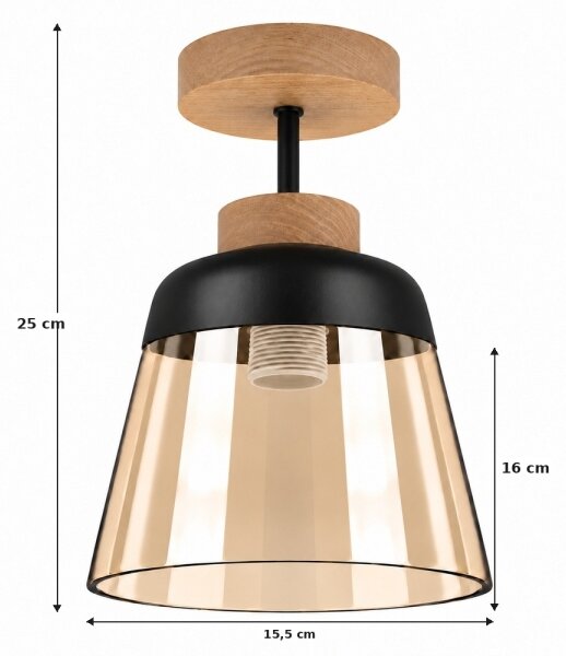 BRILAGI-LED Плафон R GLASS 1xE27/60W/230V Ø 15,5 cm дъб/димчато бежово