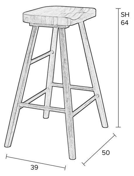 Бар стол от черен дъб 64 cm Vander - White Label