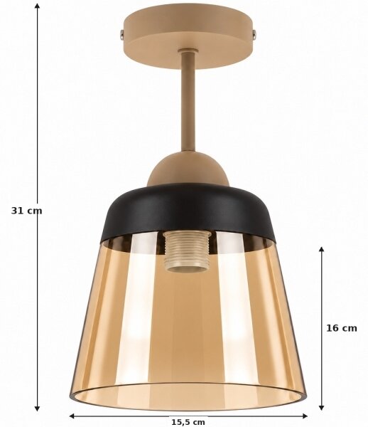 BRILAGI-LED Плафонен полилей R GLASS 1xE27/60W/230V Ø 15,5 см бежово/димно бежово