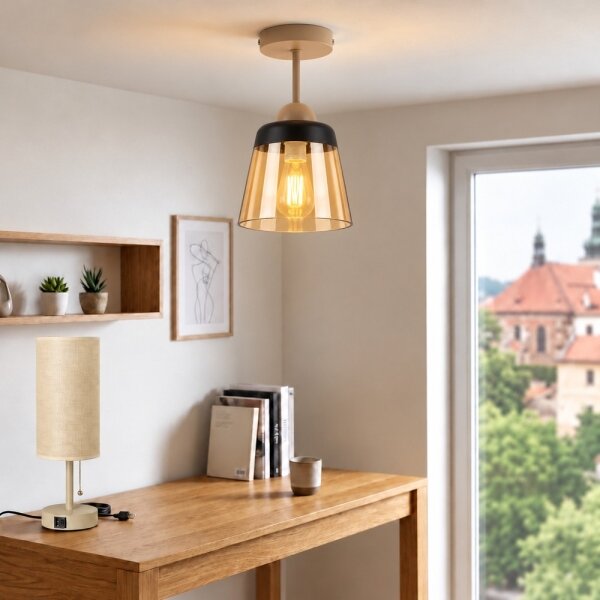 BRILAGI-LED Плафонен полилей R GLASS 1xE27/60W/230V Ø 15,5 см бежово/димно бежово