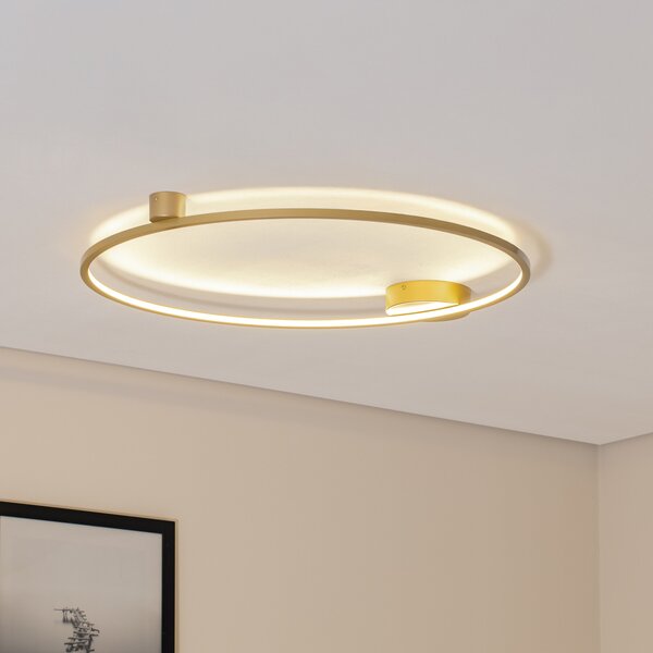 Milagro Lighting LED таванска лампа Saturno, златна, Ø 80 cm, метал, 4000 K, Злато / месинг, Дневна/трапезария, Алуминий, Модерен