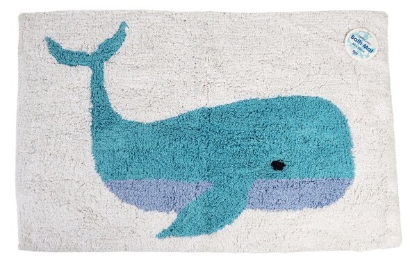 Бяло-синя постелка за баня 83x52,5 cm Whale - Rex London