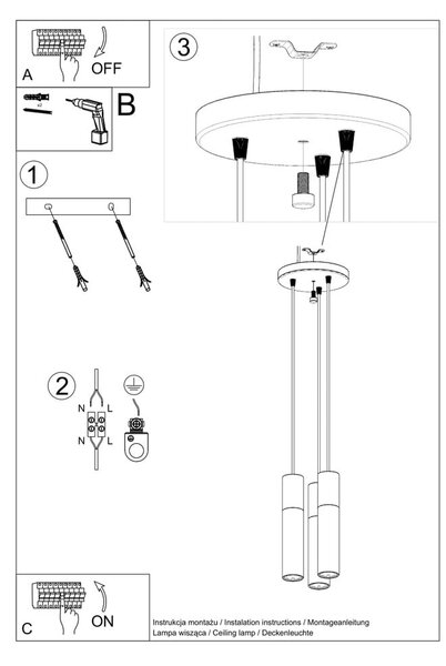 Черна висяща лампа ø 6 cm Paul - Nice Lamps