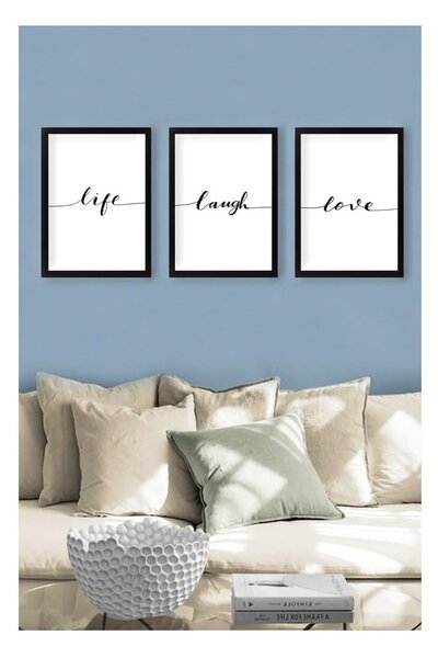 Комплект плакати 3 бр. с включена рамка 24x29 cm Life Laugh Love – Vavien Artwork