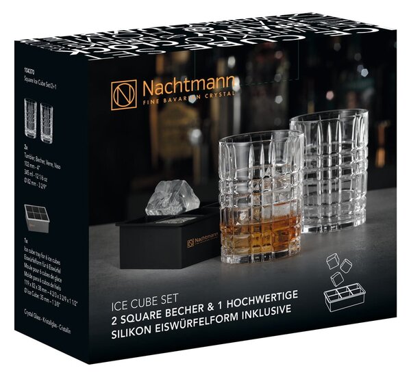 Комплект от 2 кристални чаши и ледогенератор Whiskey, 345 ml Square - Nachtmann